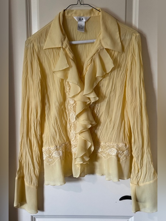 Tops - Vintage Y2K Ruffle and Lace Sheer Lemonade Yellow Blouse